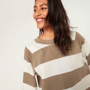 Tan and White striped crewneck with balloon sleeves